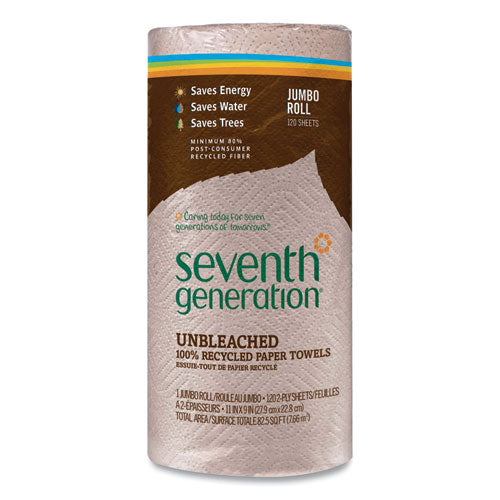 Natural Unbleached 100% Recycled Paper Kitchen Towel Rolls, 2-Ply, 11 x 9, 120 Sheets/Roll-(SEV13720RL)