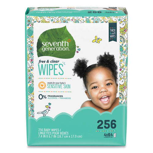 Free and Clear Baby Wipes, 7 x 7, Refill, Unscented, White, 256/Pack, 3 Packs/Carton-(SEV34219CT)