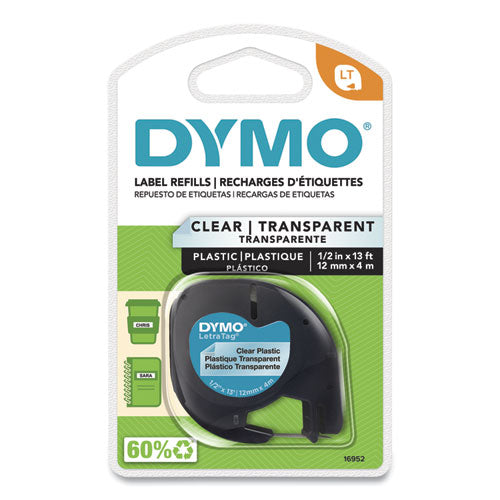 LetraTag Plastic Label Tape Cassette, 0.5" x 13 ft, Clear-(DYM16952)