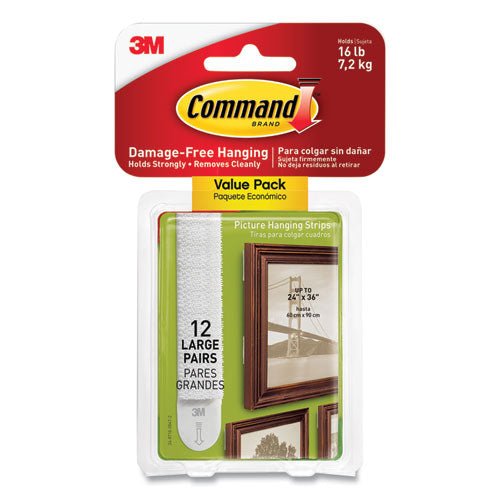 Picture Hanging Strips, Large, Removable, Holds Up to 4 lbs per Pair, 0.75 x 3.65, White, 12 Pairs/Pack-(MMM1720612ES)