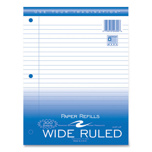 Notebook Filler Paper, 3-Hole, 8 x 10.5, Wide/Legal Rule, 300/Pack-(ROA20300)