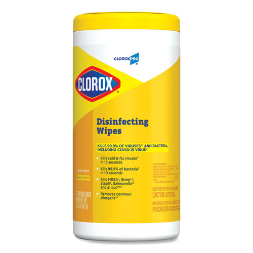 Disinfecting Wipes, 1-Ply, 7 x 8, Lemon Fresh, White, 75/Canister-(CLO15948EA)