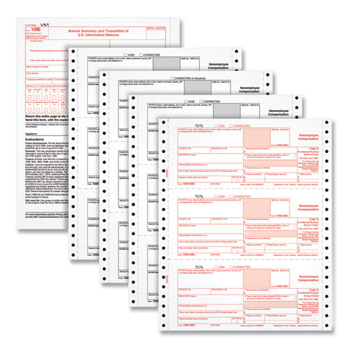 Four-Part 1099-NEC Continuous Tax Forms, Four-Part Carbonless, 8.5 x 5.5, 2 Forms/Sheet, 24 Forms Total-(TOP2299NEC)