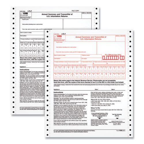 1096 Tax Form for Dot Matrix Printers, Fiscal Year: 2022, Two-Part Carbonless, 8 x 11, 10 Forms Total-(TOP2202)