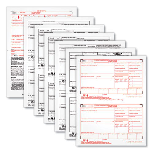 W-2 Tax Form for Inkjet/Laser Printers, Fiscal Year: 2022, Six-Part Carbonless, 8.5 x 5.5, 2 Forms/Sheet, 50 Forms Total-(TOP22991)