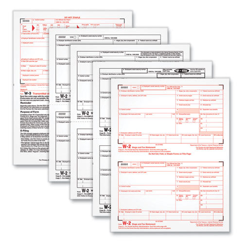 W-2 Tax Form for Inkjet/Laser Printers, Fiscal Year: 2022, Four-Part Carbonless, 8.5 x 5.5, 2 Forms/Sheet, 50 Forms Total-(TOP22990)