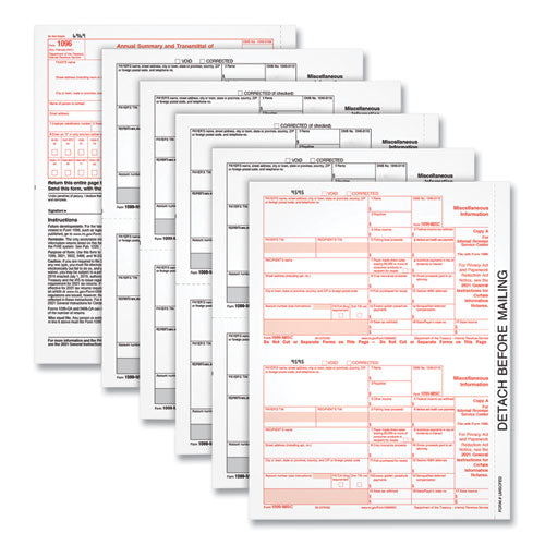 Five-Part 1099-MISC Tax Forms, Five-Part Carbonless, 8.5 x 5.5, 2 Forms/Sheet, 50 Forms Total-(TOP22993MISC)