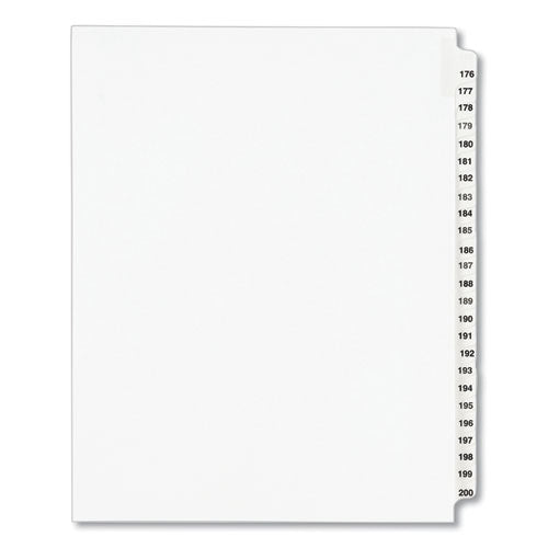 Preprinted Legal Exhibit Side Tab Index Dividers, Avery Style, 25-Tab, 176 to 200, 11 x 8.5, White, 1 Set, (1337)-(AVE01337)