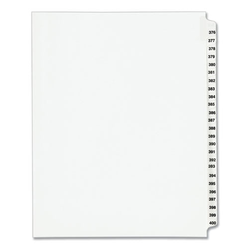 Preprinted Legal Exhibit Side Tab Index Dividers, Avery Style, 25-Tab, 376 to 400, 11 x 8.5, White, 1 Set, (1345)-(AVE01345)