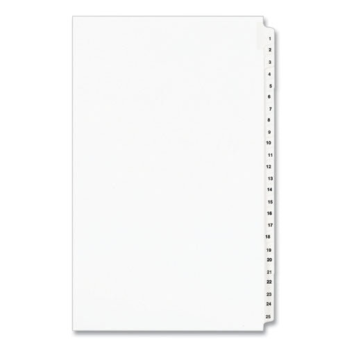 Preprinted Legal Exhibit Side Tab Index Dividers, Avery Style, 25-Tab, 1 to 25, 14 x 8.5, White, 1 Set, (1430)-(AVE01430)