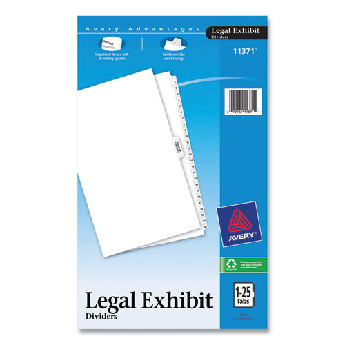 Preprinted Legal Exhibit Side Tab Index Dividers, Avery Style, 26-Tab, 1 to 25, 14 x 8.5, White, 1 Set-(AVE11371)