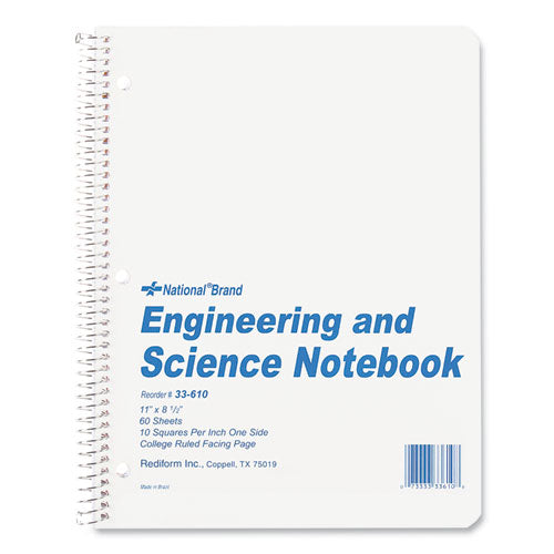 Engineering and Science Notebook, Quadrille Rule (10 sq/in), White Cover, (60) 11 x 8.5 Sheets-(RED33610)