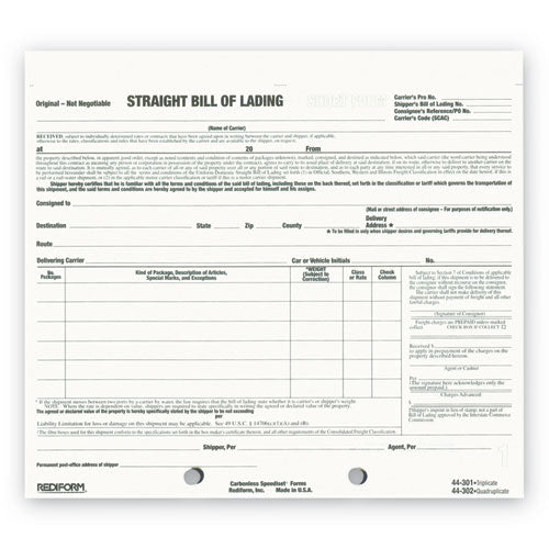 Snap-A-Way Bill of Lading, Short Form, Three-Part Carbonless, 7 x 8.5, 250 Forms Total-(RED44301)