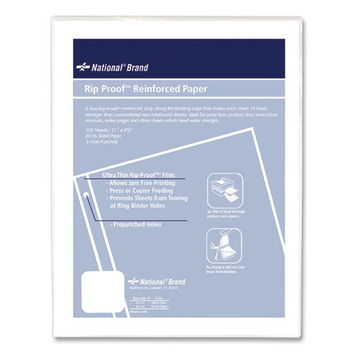 Rip Proof Reinforced Filler Paper, 3-Hole, 8.5 x 11, Unruled, 100/Pack-(RED20121)