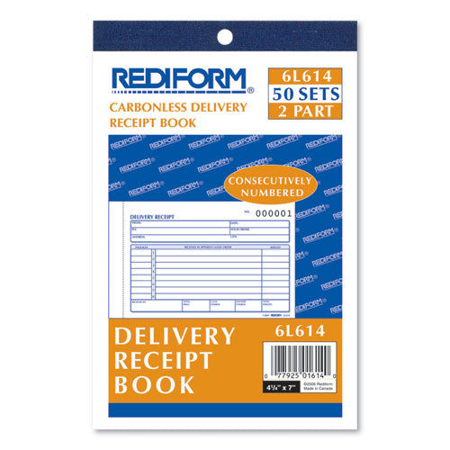 Delivery Receipt Book, Three-Part Carbonless, 6.38 x 4.25, 50 Forms Total-(RED6L614)