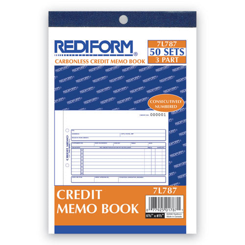 Credit Memo Book, Three-Part Carbonless, 5.5 x 7.88, 50 Forms Total-(RED7L787)