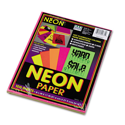 Array Colored Bond Paper, 24 lb Bond Weight, 8.5 x 11, Assorted Neon Colors, 100/Pack-(PAC104331)