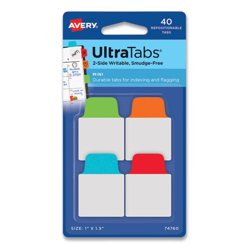 Ultra Tabs Repositionable Tabs, Mini Tabs: 1" x 1.5", 1/5-Cut, Assorted Colors, 40/Pack-(AVE74760)