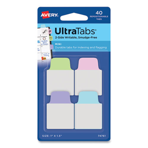 Ultra Tabs Repositionable Tabs, Mini Tabs: 1" x 1.5", 1/5-Cut, Assorted Pastel Colors, 40/Pack-(AVE74761)