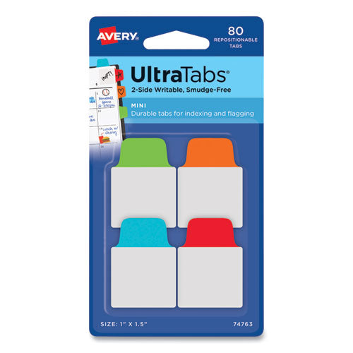 Ultra Tabs Repositionable Tabs, Mini Tabs: 1" x 1.5", 1/5-Cut, Assorted Colors, 80/Pack-(AVE74763)