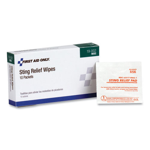 First Aid Sting Relief Pads, 10/Box-(FAO19002)