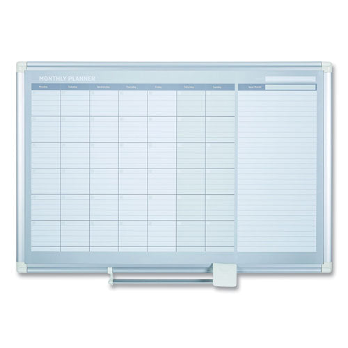 Magnetic Dry Erase Calendar Board, One Month, 36 x 24, White Surface, Silver Aluminum Frame-(BVCGA0397830)