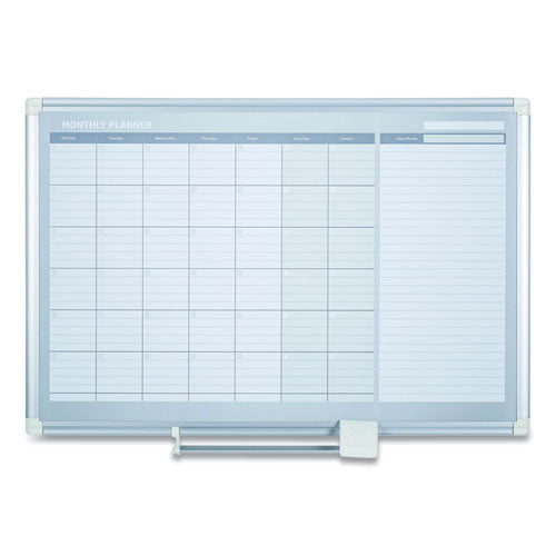 Magnetic Dry Erase Calendar Board, One Month, 48 x 36, White Surface, Silver Aluminum Frame-(BVCGA0597830)