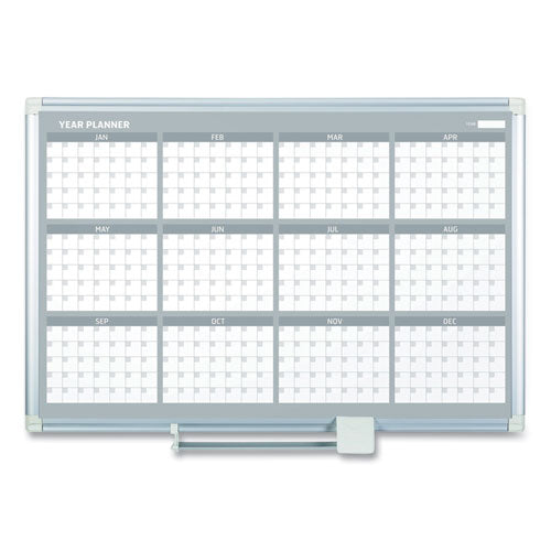 Magnetic Dry Erase Calendar Board, 12 Month, 36 x 24, White Surface, Silver Aluminum Frame-(BVCGA03106830)