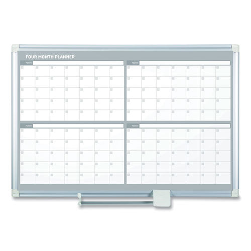 Magnetic Dry Erase Calendar Board, Four Month, 48 x 36, White Surface, Silver Aluminum Frame-(BVCGA05105830)