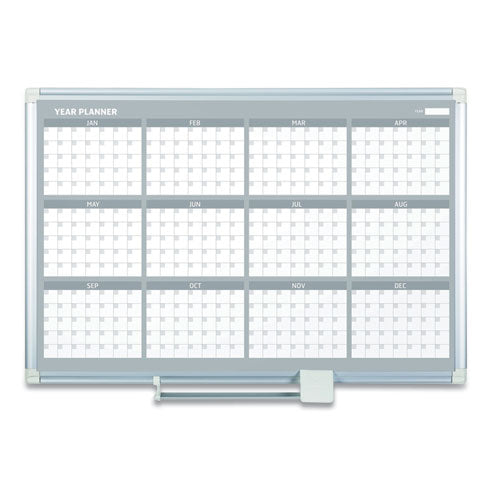 Magnetic Dry Erase Calendar Board, 12-Month Calendar, 48 x 36, White Surface, Silver Aluminum Frame-(BVCGA05106830)