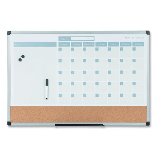 3-in-1 Calendar Planner, 36 x 24, White Surface, Silver Aluminum Frame-(BVCMB0707186P)