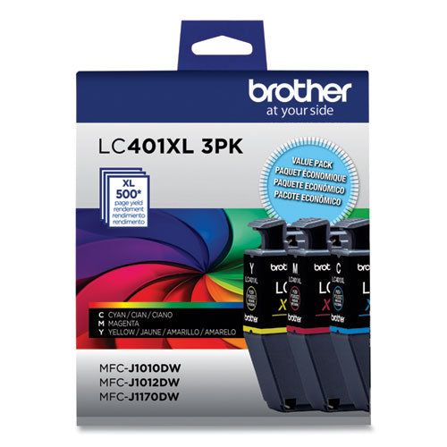 LC401XL3PKS High-Yield Ink, 500 Page-Yield, Cyan/Magenta/Yellow, 3/Pack-(BRTLC401XL3PKS)