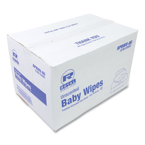 Baby Wipes Tub, Unscented, White, 80/Tub, 12 Tubs/Carton-(RPPRPBWU80)