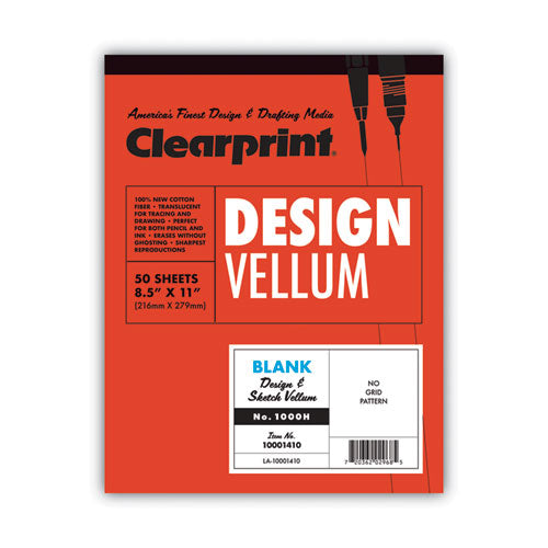 Design Vellum Paper, 16 lb Bristol Weight, 8.5 x 11, Translucent White, 50/Pad-(CLE10001410)