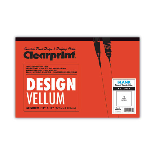 Design Vellum Paper, 16 lb Bristol Weight, 11 x 17, Translucent White, 50/Pad-(CLE10001416)