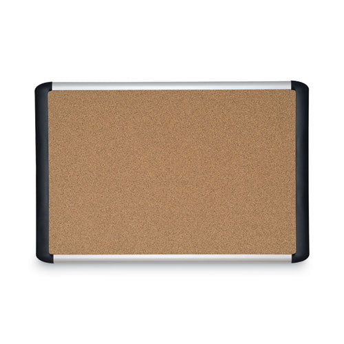 Tech Cork Board, 48 x 36, Tan Surface, Silver/Black Aluminum Frame-(BVCMVI050501)