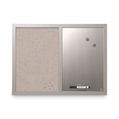 Designer Combo Fabric Bulletin/Dry Erase  Board, 24 x 18, White/Gray Surface, Gray MDF Wood Frame-(BVCMX04331608)