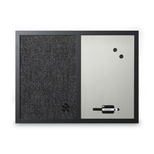 Designer Combo Fabric Bulletin/Dry Erase Board, 24 x 18, White/Black Surface, Black MDF Wood Frame-(BVCMX04433168)