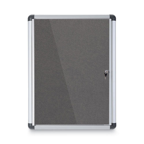 Slim-Line Enclosed Fabric Bulletin Board, One Door, 28 x 38, Gray Surface, Aluminum Frame-(BVCVT630103690)