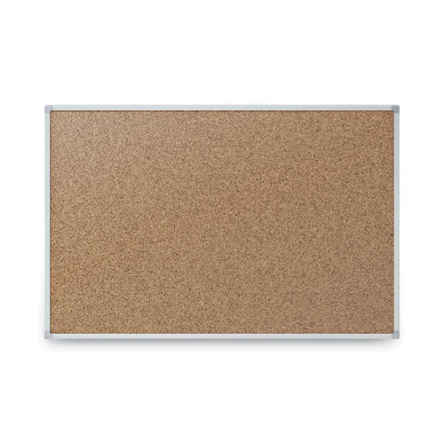 Economy Cork Board with Aluminum Frame, 24 x 18, Natural Surface, Silver Aluminum Frame-(MEA85360)