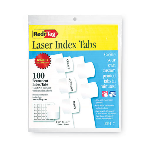 Laser Printable Index Tabs, 1/5-Cut, White, 1.13" Wide, 100/Pack-(RTG33117)