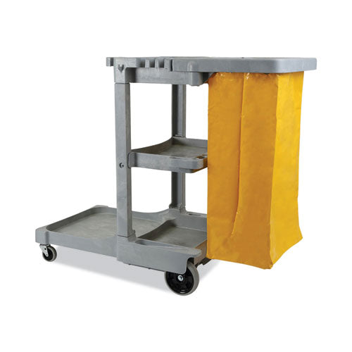 Janitors Cart, Plastic, 4 Shelves, 1 Bin, 22" x 44" x 38", Gray-(BWKJCARTGRA)