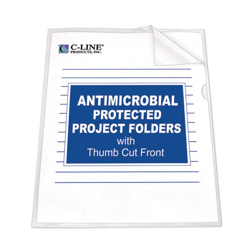 Antimicrobial Protected Poly Project Folders, Letter Size, Clear, 25/Box-(CLI62137)