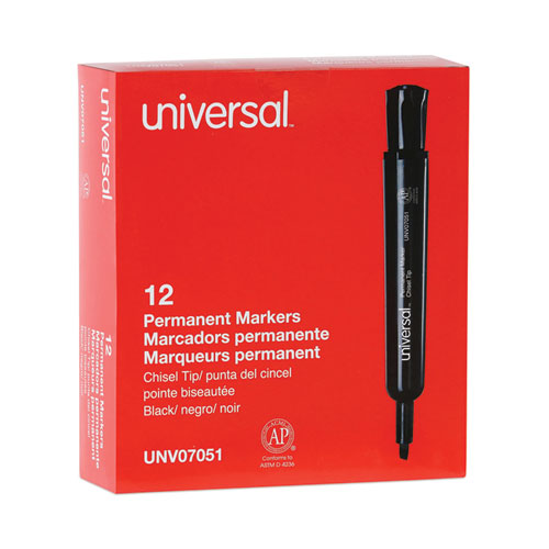 Chisel Tip Permanent Marker, Broad Chisel Tip, Black, Dozen-(UNV07051)