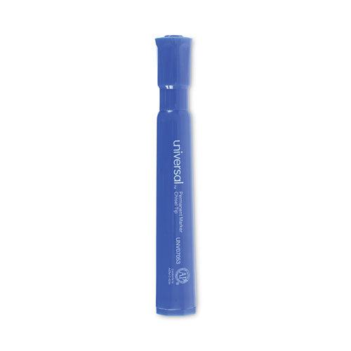 Chisel Tip Permanent Marker, Broad Chisel Tip, Blue, Dozen-(UNV07053)