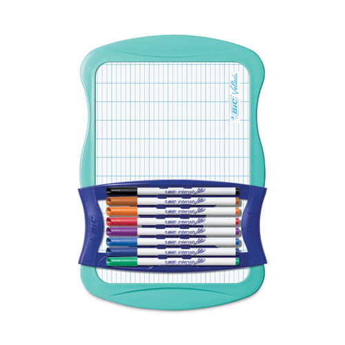 Intensity Dry Erase Board and Markers Kit, 7.8 x 11.8, White Surface, Blue Plastic Frame-(BICDEKITP12AST)