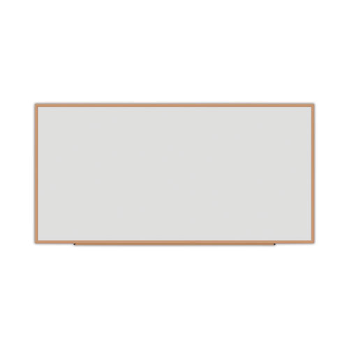 Deluxe Melamine Dry Erase Board, 96 x 48, Melamine White Surface, Oak Fiberboard Frame-(UNV43620)