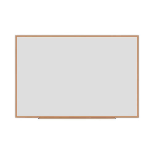 Deluxe Melamine Dry Erase Board, 72 x 48, Melamine White Surface, Oak Fiberboard Frame-(UNV43621)