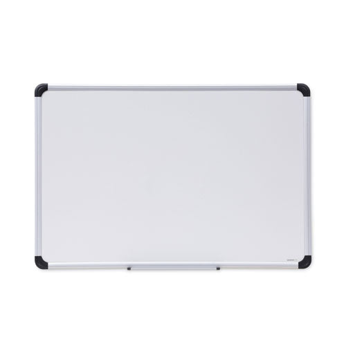 Deluxe Porcelain Magnetic Dry Erase Board, 36 x 24, White Surface, Silver/Black Aluminum Frame-(UNV43841)