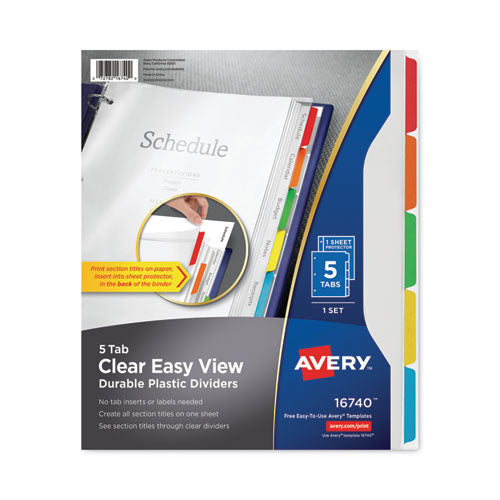 Clear Easy View Plastic Dividers with Multicolored Tabs and Sheet Protector, 5-Tab, 11 x 8.5, Clear, 1 Set-(AVE16740)